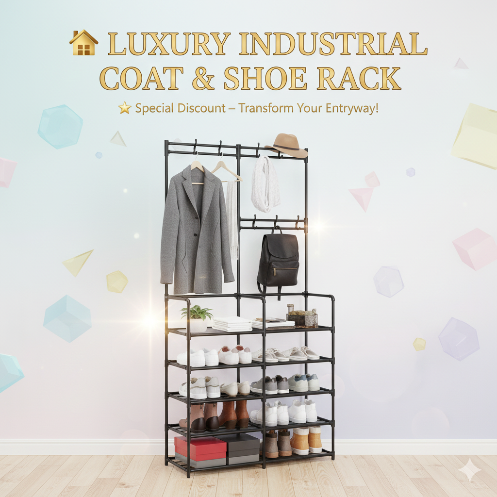 Stylish Industrial Coat Rack & Shoe Storage